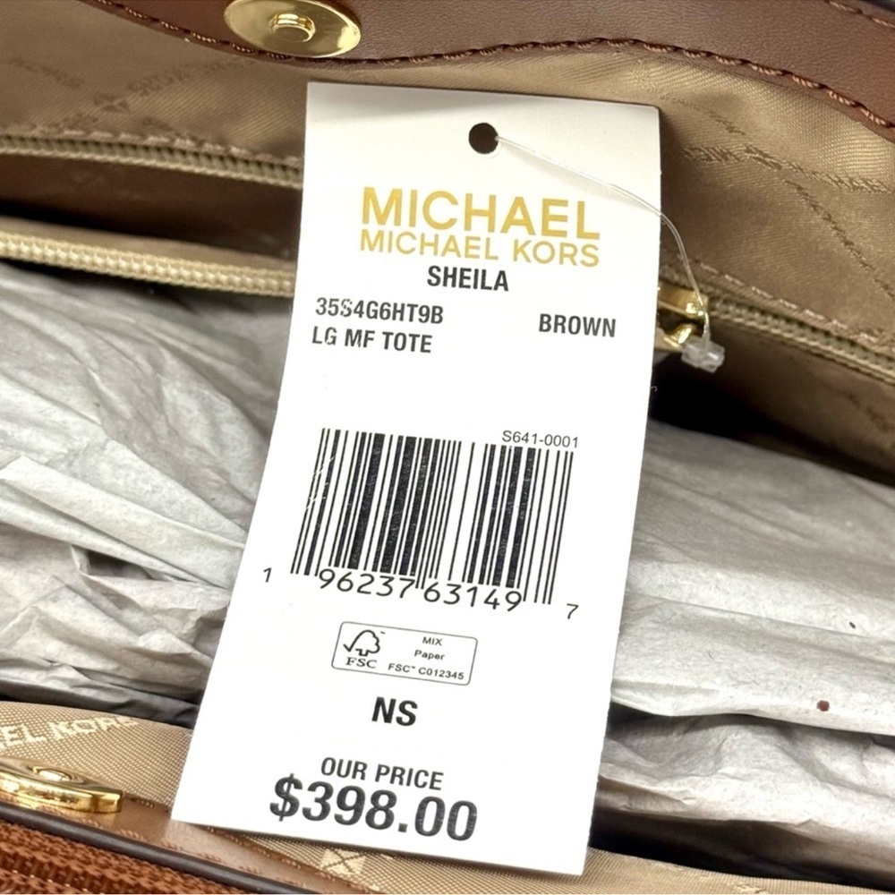 Michael Kors Sheila Large Signature Logo Tote Bag - Brown Signature - Picture 9 of 9